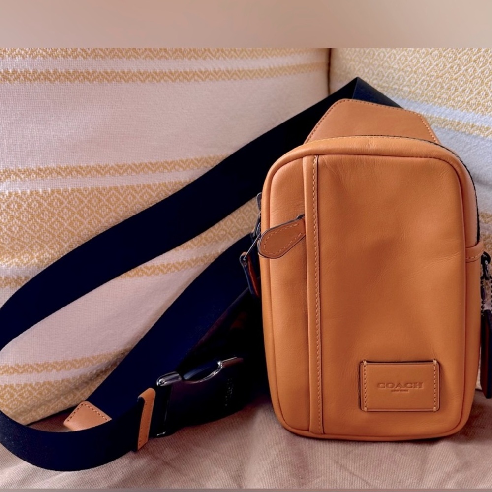 Coach Tan Leather Crossbody Bag with Structured Design